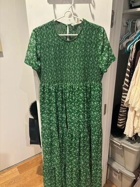 Zara Green Floral Tiered Maxi Dress